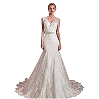 Women's Lace Appliques Mermaid Wedding Dresses Gorgeous Church Bridal Gowns Slim Long Sexy