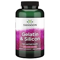 Gelatin and Silicon - Collagen Proteins Supporting Healthy Hair and Nails - Helps Deliver Vital Minerals for Strong Nails and Thick Hair - 20mg Silicon and 1.08 Grams Gelatin - (200 Capsules)