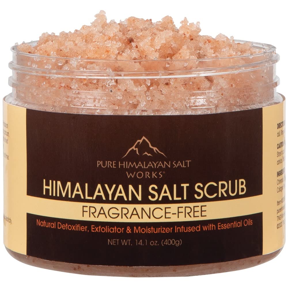 Pure Himalayan Salt Works Himalayan Salt Scrub, Natural Detoxifier, Exfoliator & Moisturizer, Body And Face Scrub, Fragrance-Free, 14.1 Oz