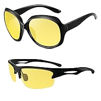 Joopin Jackie O Night Driving Glasses for Women & Unisex Half Frame Sports Night Vision Glasses Bundle, Cool Anti Glare Night Glasses UV400 Protection, Trendy Yellow Shades Sunnies Nighttime