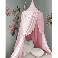 Princess Bed Canopy Mosquito Net for Kids Baby Crib, Round Dome Kids Indoor Outdoor Castle Play Tent Hanging House Decoration Reading nook Cotton Canvas,Pink