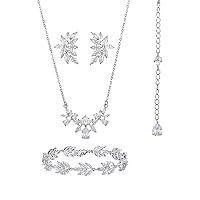 SWEETV Marquise Wedding Bridal Jewelry Sets for for Bridal Bridesmaid, Necklace Dangle Earrings Bracelet Set for Women