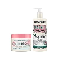 Soap & Glory Clarifying & Moisturizing Magnifi-Coco Duo - Buffing Body Scrub with Green Tea Extract (300ml) + Vitamin A & Shea Butter Body Moisturizer Coconut Scented Body Lotion for Daily Use (500ml)