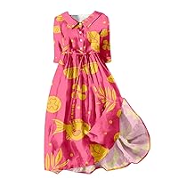 Floral Dresses for Women 2024 Plus Size Summer Chiffon Half Sleeve Button Lace-Up Ruffle Beach Sundress