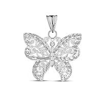Animal Kingdom Elegant Sterling Silver Filigree & Sparkle-Cut Butterfly Charm Pendant