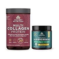 Ancient Nutrition Multi Collagen Protein Powder, Unflavored, 24 Servings + Organic Supergreens Powder, Mango, 12 Servings