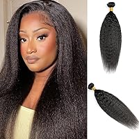 Kinky Straight Hair Bundles 20 Inch Brazilian Yaki Straight Human Hair Extensions 100% Unprocessed Virgin Hair Weave 1B Color for Black Women