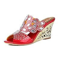 Women's Rhombus Shaped with Crystal Rhinestones Slip on Party Dress Wedge Sandals