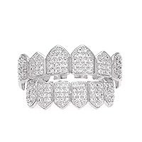 HH BLING EMPIRE Iced Out Diamond Teeth Grillz for Men Women Hip Hop Silver Gold Grills for your teeth Top and Bottom, Rapper Costume Teeth Jewelry and Accessories