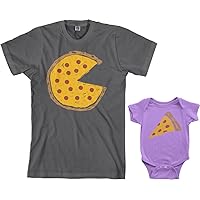 Threadrock Pizza Pie & Slice Infant Bodysuit & Men's T-Shirt Matching Set (Baby: 18M, Lavender|Men's: XL, Charcoal)