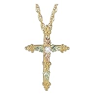 Diamond Cross with Leaf Pendant Necklace, 10k Yellow Gold, 12k Rose and Green Black Hills Gold 18 Inches (.03 Ct Color GH, Clarity I1)
