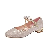 Girls Dance Shoes Gold Silver Sequins Princess Shoes Closed Toe Low Heel Fine Glitter Shoes Cute Toddler Girl Shoes