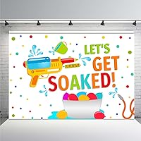 MEHOFOND 8X6ft Summer Let's Get Soaked Water Balloons Pool Party Water Gun Bash Splish Splash Confetti Background Boy Girl Birthday Party Banner Decor Photography Backdrop Props Photocall Supplies