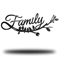 Family Wall Decor Metal Family Sign Cursive Word Family Wall Sign Black Iron Home Decor Wall Art Rustic Hanging Family Word Sign Country Home Decor for Home Dining Room Kitchen Door Decor (13 Inch)