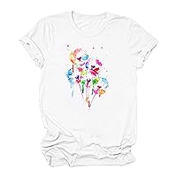 Womens Crew Neck Tshirts Tops Tee for Women Short Sleeve Dandelion Floral Tie Dye Fall Summer Shirts 2024