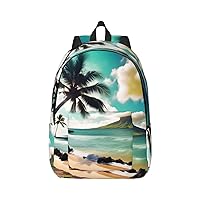 Tropical Beach Palms Print Canvas Laptop Backpack Outdoor Casual Travel Bag Daypack Book Bag For Men Women