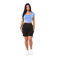 ShoSho Womens Buttery Lounge Shorts with Drawstrings and Side Cargo Pockets