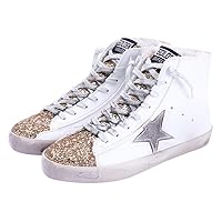 Women's High Top Fashion Flat Sneakers Distressed Design Lace up Star Glitter Shoes