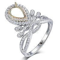 Women's Pear 6X8mm 6X9mm 14K White Rose Gold Diamond Semi Mount Engagement Wedding Ring Set