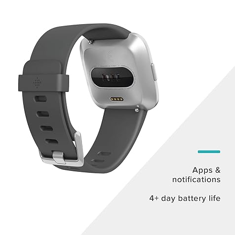 Fitbit Versa Lite Smartwatch,GPS,Charcoal/Silver Aluminum, One Size (S & L Bands Included)