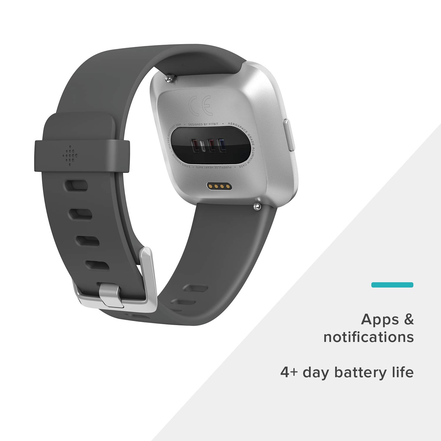 Fitbit Versa Lite Smartwatch,GPS,Charcoal/Silver Aluminum, One Size (S & L Bands Included)