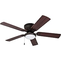Prominence Home Benton, 52 Inch Traditional Flush Mount Indoor LED Ceiling Fan with Light, Pull Chains, Dual Finish Blades, Reversible Motor - 51429-01 (Bronze)