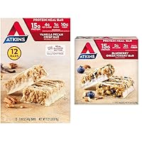 Atkins Vanilla Pecan Crisp & Blueberry Greek Yogurt Protein Meal Bars, High Fiber, 12 Count & 5 Count