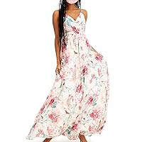 Womens Pink Floral Spaghetti Strap Full-Length Fit + Flare Party Dress Size 7