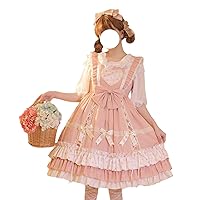 Teens Japanese Style Sleeveless Lolita Dress Cute Bow Polka Dot Lace Up Sweet Ruffle Hem Party Princess Dresses