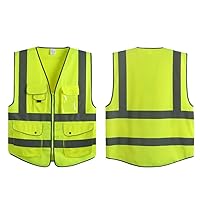 Reflective Vest Safety Vest High Visibility with reflective strips multi-pockets ANSI Class 2 standard, Neon Green Size X-large