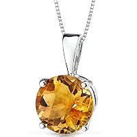 PEORA 14K White Gold 1.75 Carats Genuine Citrine Pendant for Women, Classic Solitaire, AAA Grade Round Shape 8mm