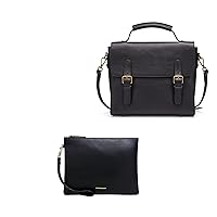 one lambskin leather clutch+one leather briefcase satchel