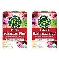 Organic Echinacea Plus with Spearmint Herbal Tea, Promotes Immune Function, (Pack of 2) - 32 Tea Bags Total