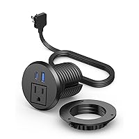 2 inch Desktop Power Grommet with PD 20W USB C,Ultra Thin Flat Plug Power Strip,Recessed Outlet,Slim Outlet Extender for Office,Table Outlets for Home, Office,6 ft Cable(Black)