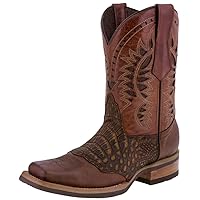 Texas Legacy Mens Chedron Western Leather Cowboy Boot Crocodile Print Square Toe