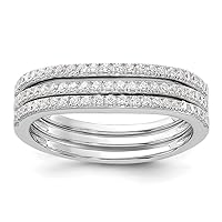 925 Sterling Silver Rhodium Plated Set Of 3 Curved CZ Cubic Zirconia Simulated Diamond Band Rings Jewelry Gifts for Women - Ring Size Options: 6 7 8