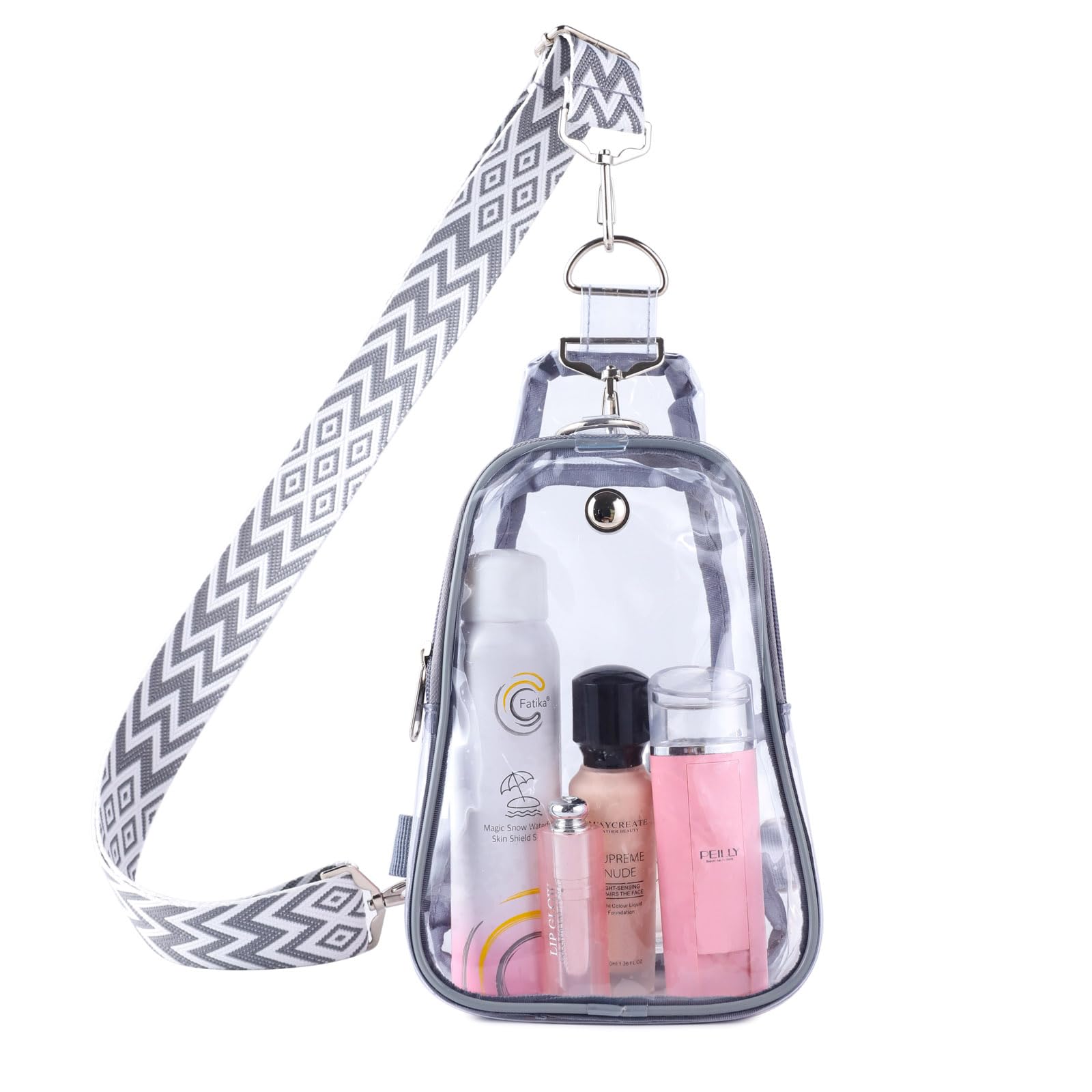 Clear Bag Stadium Approved, Clear Sling Bag with Embroidered Strap, Clear Crossbody Fanny Pack for Concerts Festivals Sports Events-Grey
