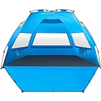 Pop Up Beach Tent, Deluxe XL Sun Shade Shelter for 3-4 Person with UPF50+ Protection, Extendable Floor & 3 Ventilating Windows Carrying Bag Stakes and Guy Lines