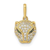 14k Gold Polished Green and White CZ Cubic Zirconia Simulated Diamond Lioness Head Pendant Necklace Measures 9mm Wide 6mm Thick Jewelry for Women