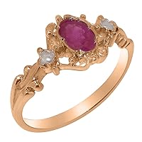 10k Rose Gold Natural Ruby & Cultured Pearl Womens Trilogy Ring - Sizes 4 to 12 Available