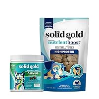 Solid Gold Calming Chews for Dogs 120ct & Real Chicken Meatball Food Topper for Dogs 3 Pack (1.9 LBs)