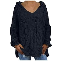 Women Cable Knit Chunky Jumper Tops with Hood Casual Loose Long Sleeve Pullover Sweater Fall Winter Solid Tunic Tops