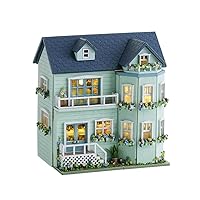 DIY Miniature House Kit, CUTEROOM Wooden Dollhouse Kit Mini House Making Kit with Furnitures, DIY Dollhouse Kit Birthday Gift for Women and Girls (Warm Manor)