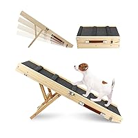 Adjustable Dog Ramp, Wooden Folding Portable Pet Ramp,Rated for 30 LBS, 32.6