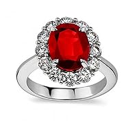 7.09 ct Oval Shape Ruby and Diamond Anniversary Ring in 14 kt White Gold