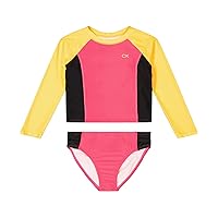 Calvin Klein Girls' Two-Piece Rashguard Swimsuit Set with UPF 50+ Sun Protection