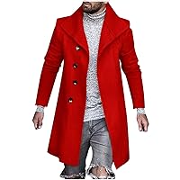Trench Coat for Men Dressy Casual Pea Coat Single-Breasted Business Cardigan Overcoat Turndown Dressy Coats Outerwear