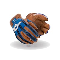 MAGID T-REX TRX843WS Winter Thermal Impact Goatskin Leather Driver Work Glove | Cut Level A7, Puncture 4, 100G Thinsulate, Kevlar Lining, TPR Back, Blue/Brown, Size 7/S