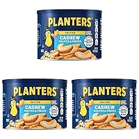 PLANTERS Salted Cashew Halves & Pieces, Party Snacks, Plant-Based Protein 8oz (1 Canister) (Pack of 3)