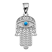 Little Treasures Turquoise Evil Eye Hamsa Hand 14 ct White Gold Pendant Necklace Necklace (Available Chain Length 16